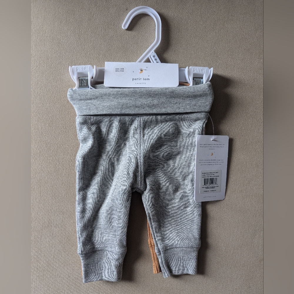 2x Petit Lem Cotton Leggings, Grey & golden, Newborn